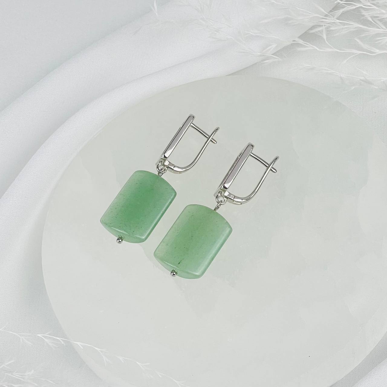 Радуга Самоцветов Серьги из зеленого Авантюрина