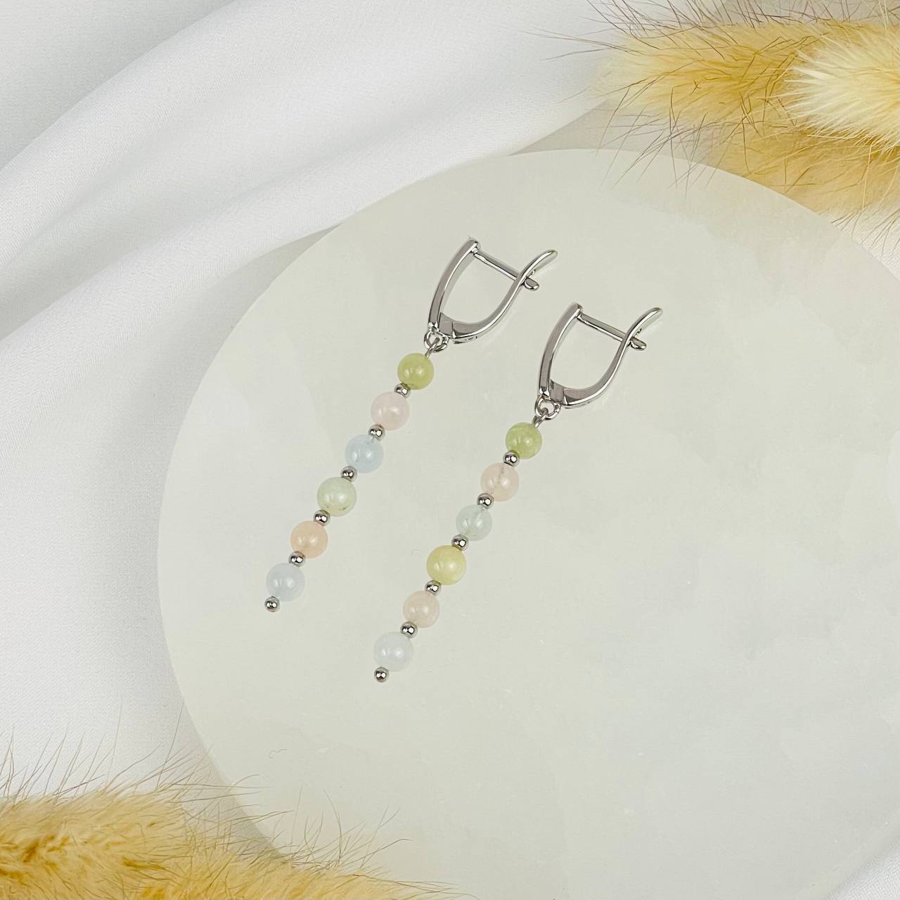 Радуга Самоцветов Серьги длинные из Берилла микс