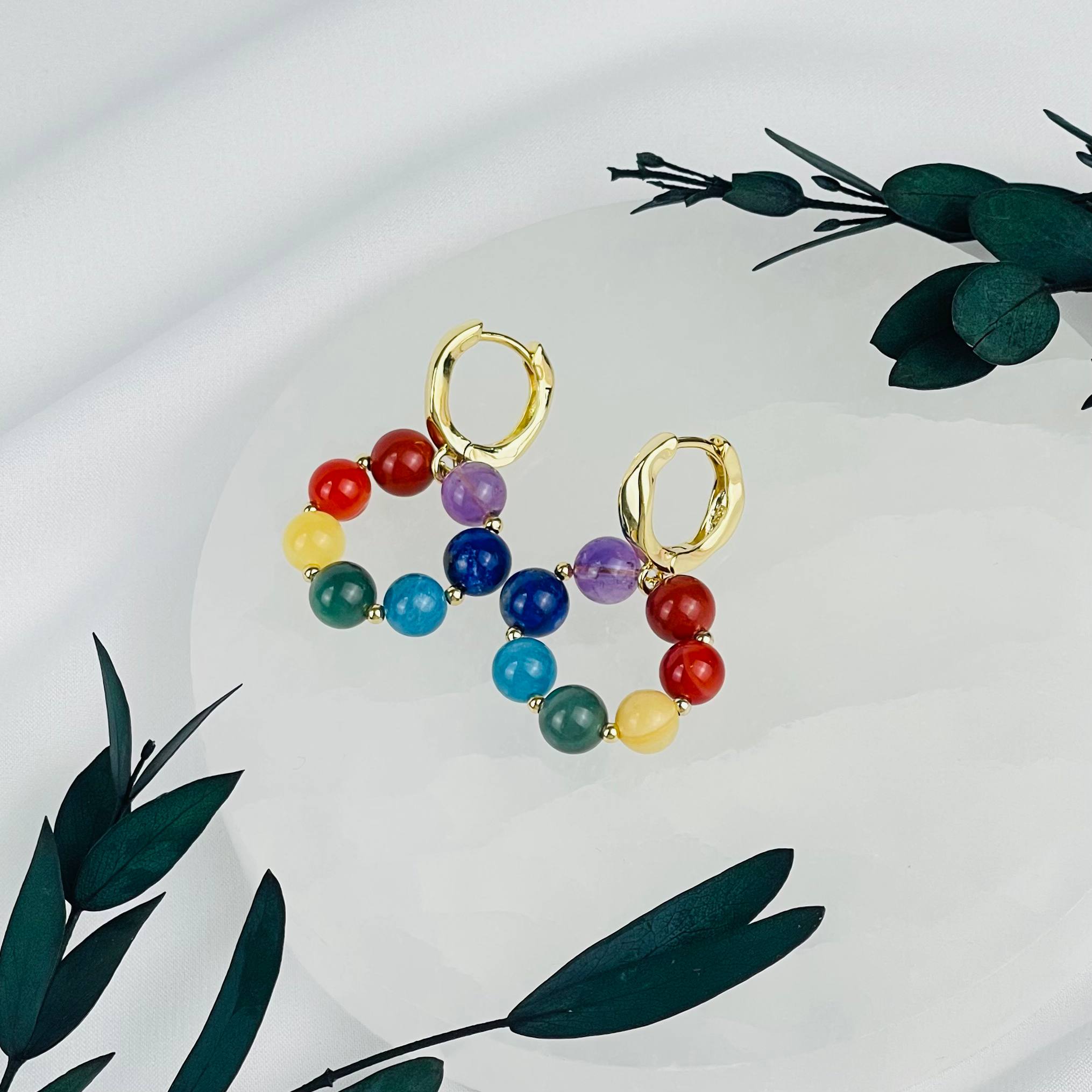 Радуга Самоцветов Серьги 7 чакр из Самоцветов