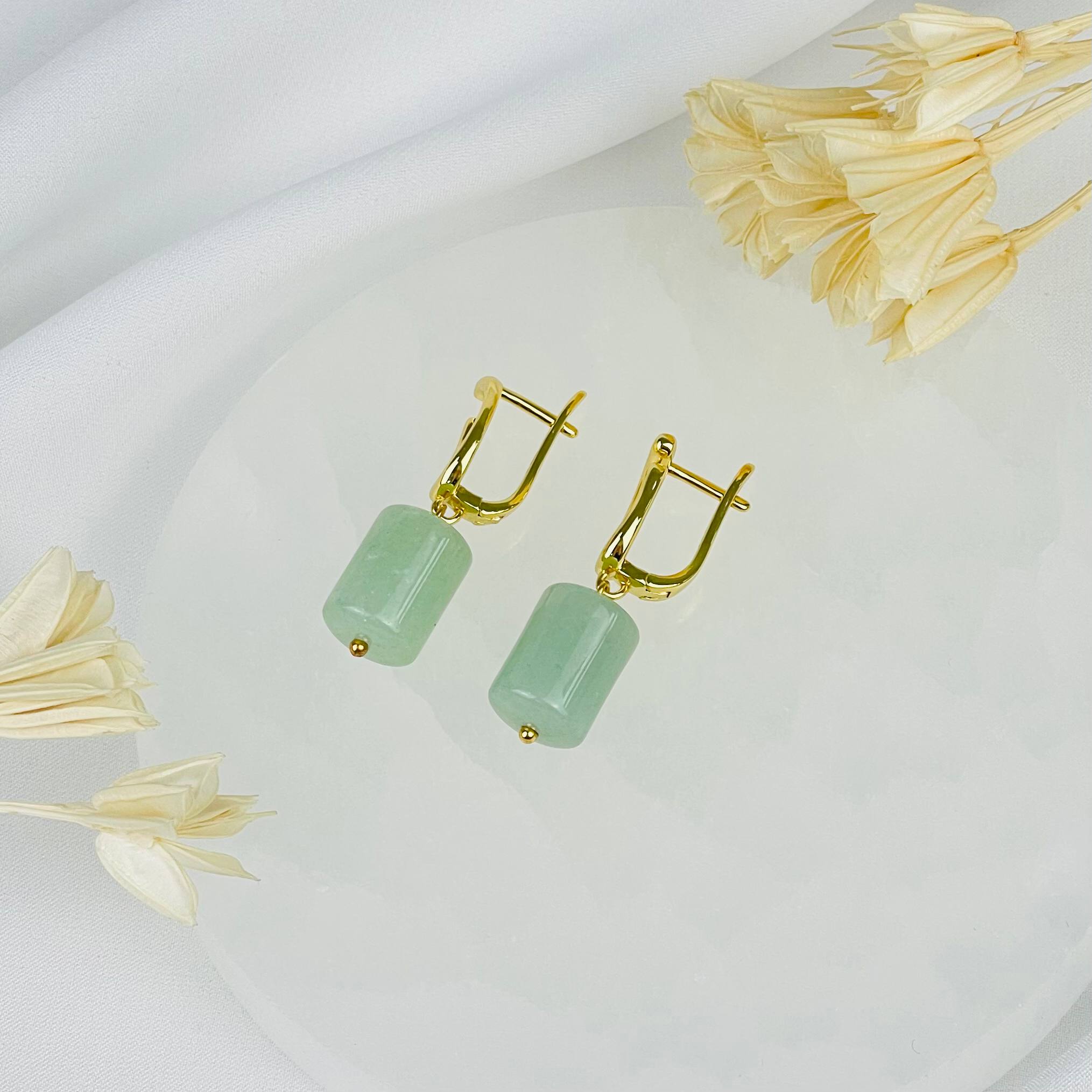 Радуга Самоцветов Серьги из зеленого Авантюрина