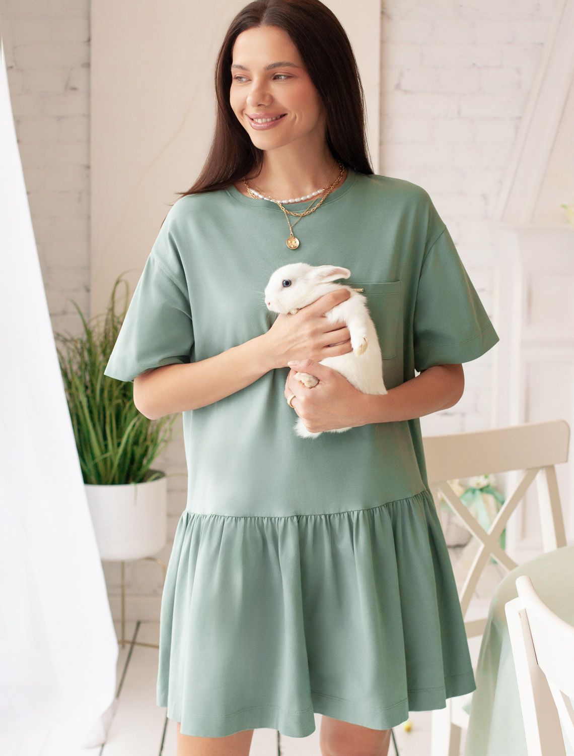 Ст.цена 1890р Платье из премиального хлопка с эластаном D42.107 св.оливковый