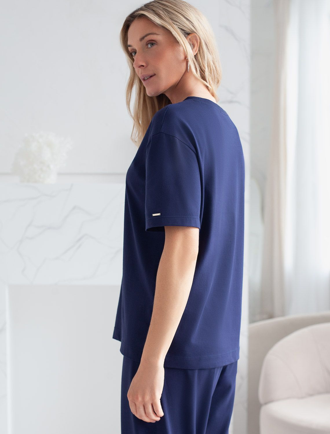 Ст.цена 1250р Футболка с принтом свободная эластичная из премиального хлопка D49.136 т.синий_бабочка