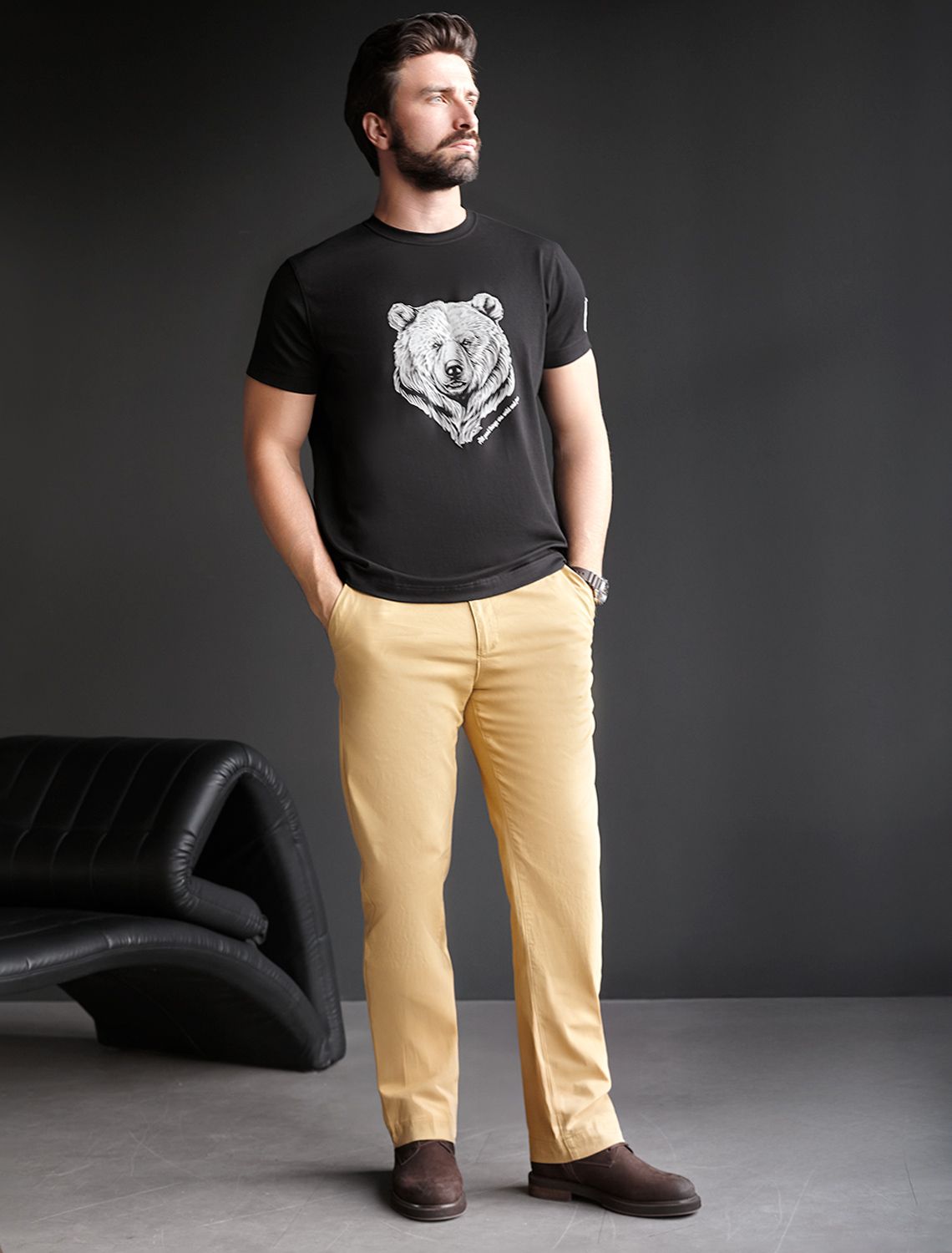 Ст.цена 1190р Футболка из премиального хлопка с авторским принтом U49.045 черный_медведь