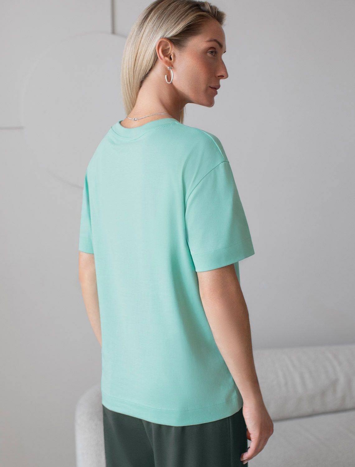 Ст.цена 1250р Футболка с принтом свободная эластичная из премиального хлопка D49.136 мятный_inspire