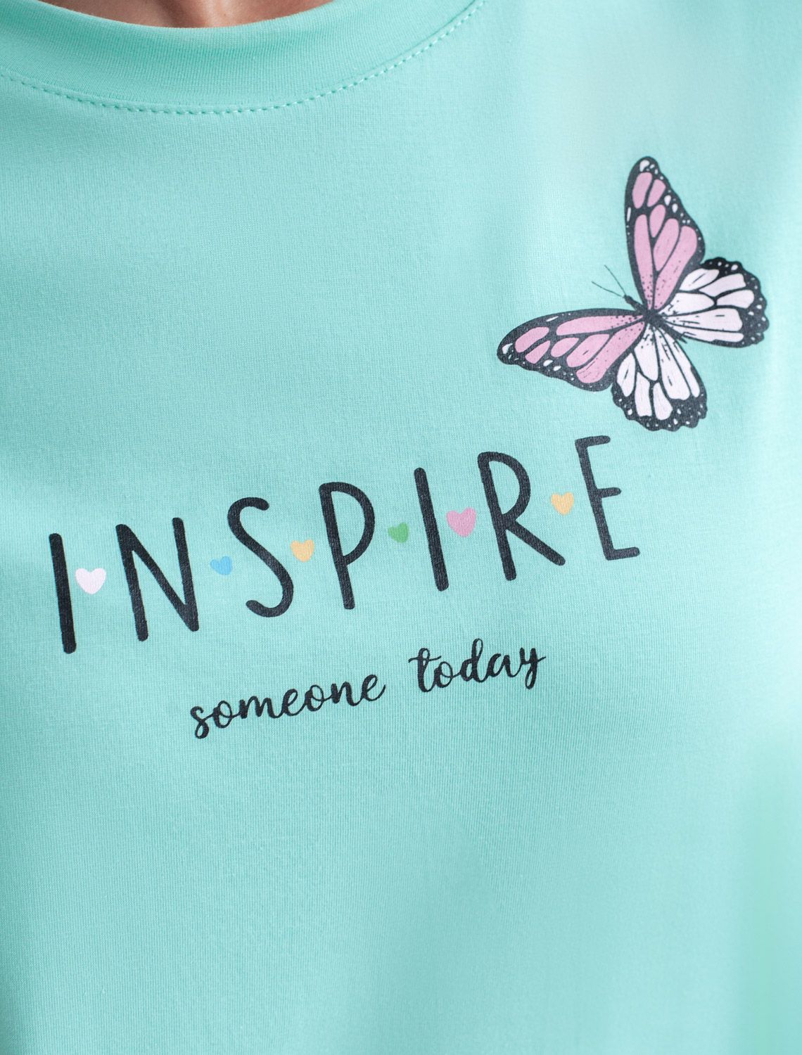 Ст.цена 1250р Футболка с принтом свободная эластичная из премиального хлопка D49.136 мятный_inspire