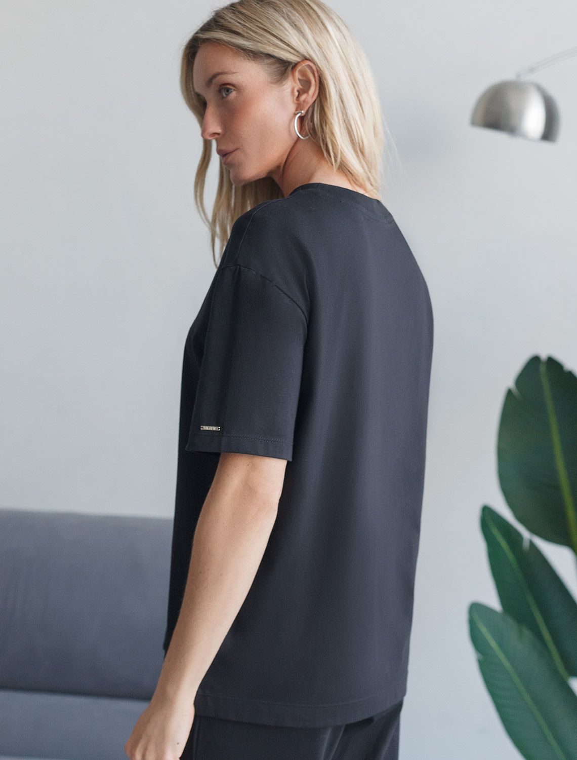 Ст.цена 1190р Футболка с принтом свободная эластичная из премиального хлопка D49.136 черный_not today