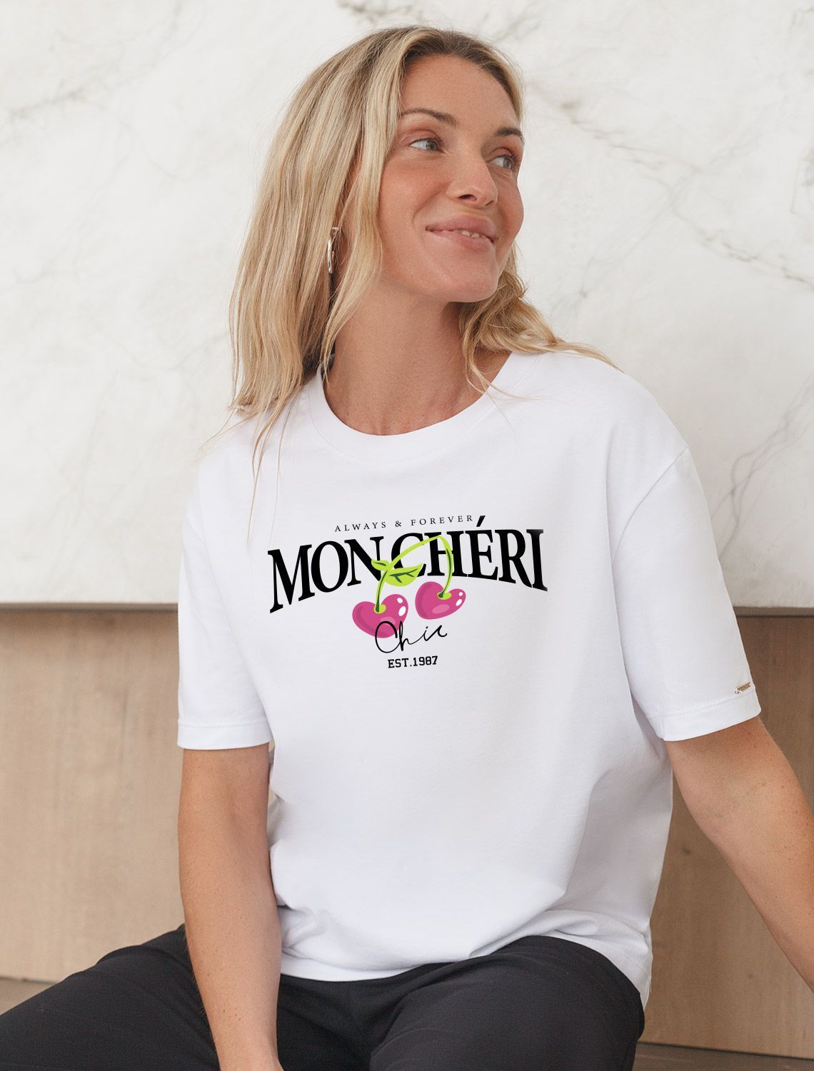 Ст.цена 1250р Футболка с принтом свободная эластичная из премиального хлопка D49.136 белый_moncheri