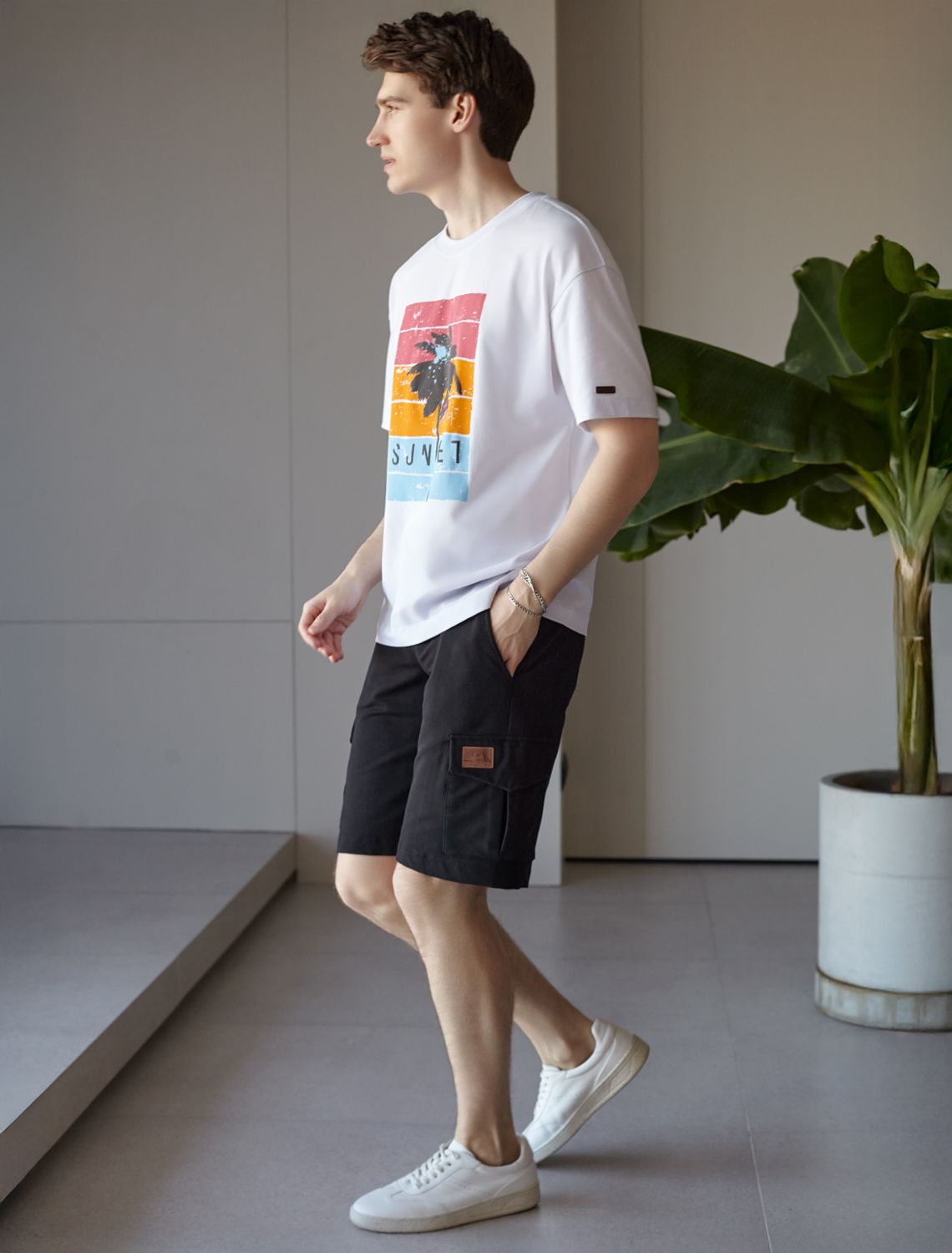 Ст.цена 1190р Свободная футболка с авторским принтом U49.048 белый_sunset