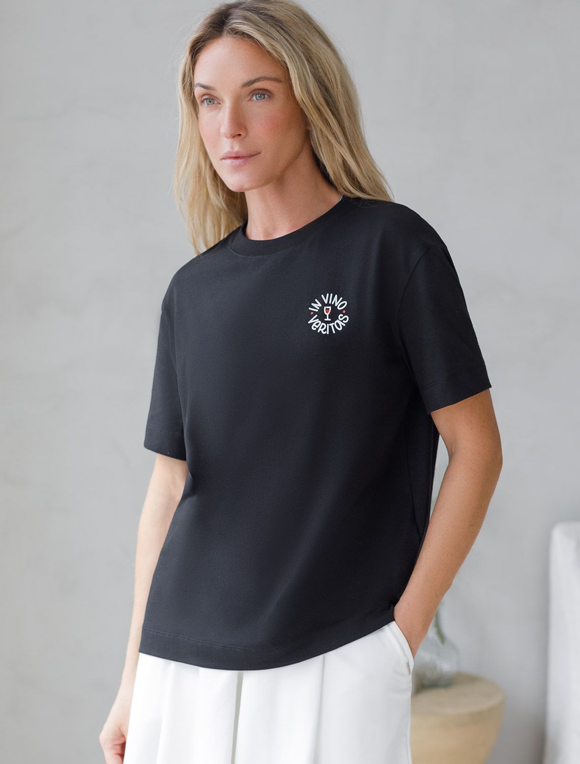 Ст.цена 1190р Футболка с принтом свободная эластичная из премиального хлопка D49.136 черный_veritas