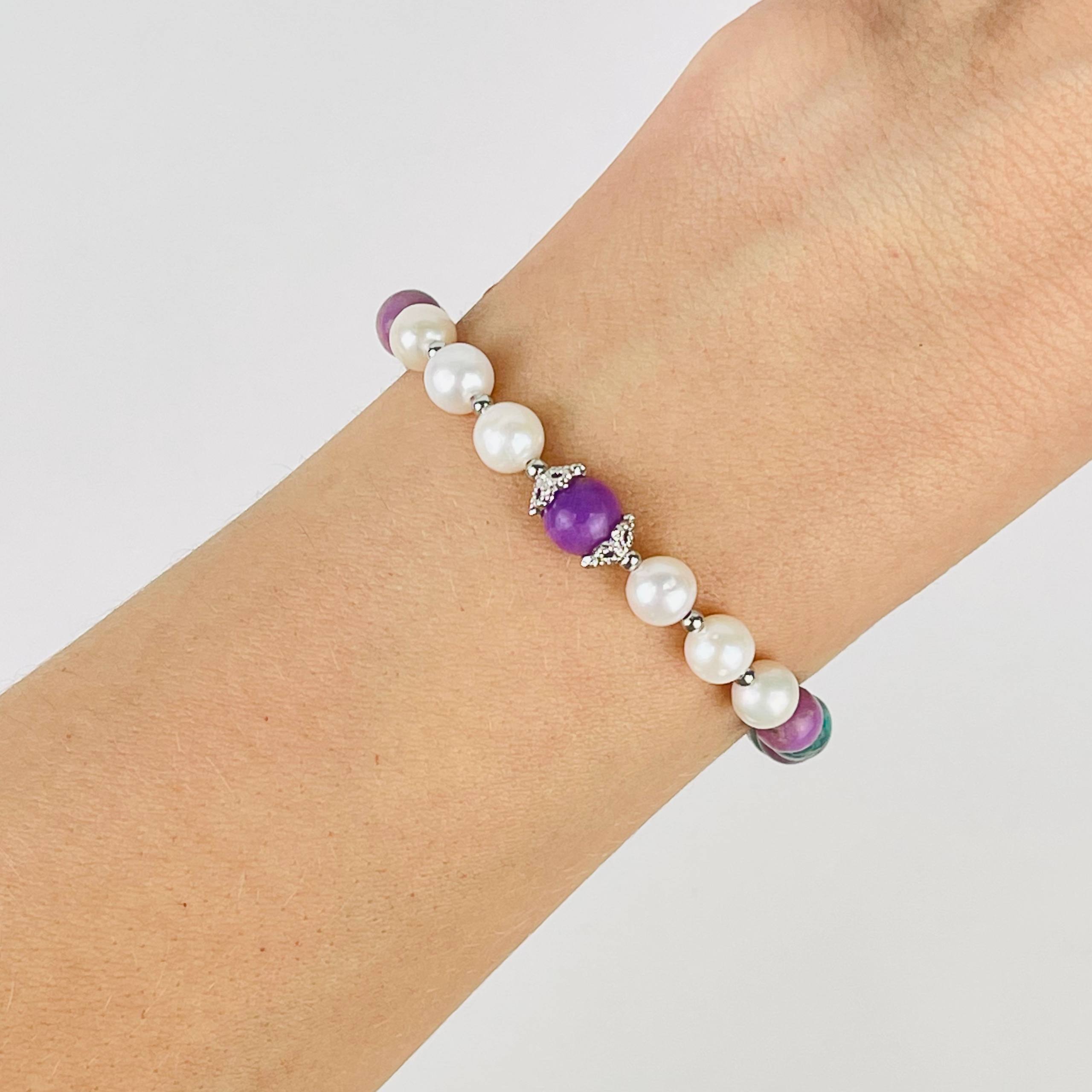 Радуга Самоцветов Браслет из Фосфосидерита, Варисцита и Жемчуга