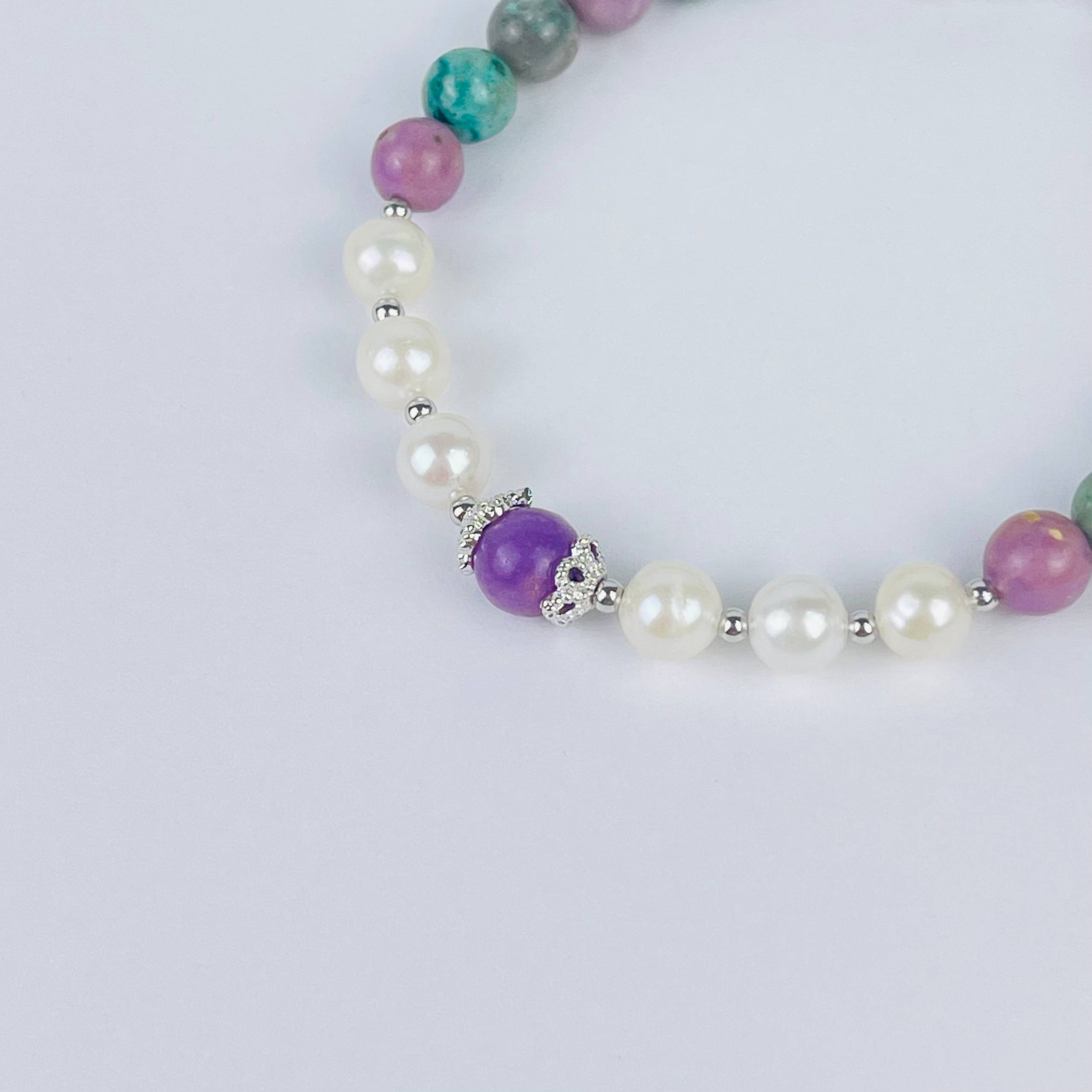 Радуга Самоцветов Браслет из Фосфосидерита, Варисцита и Жемчуга