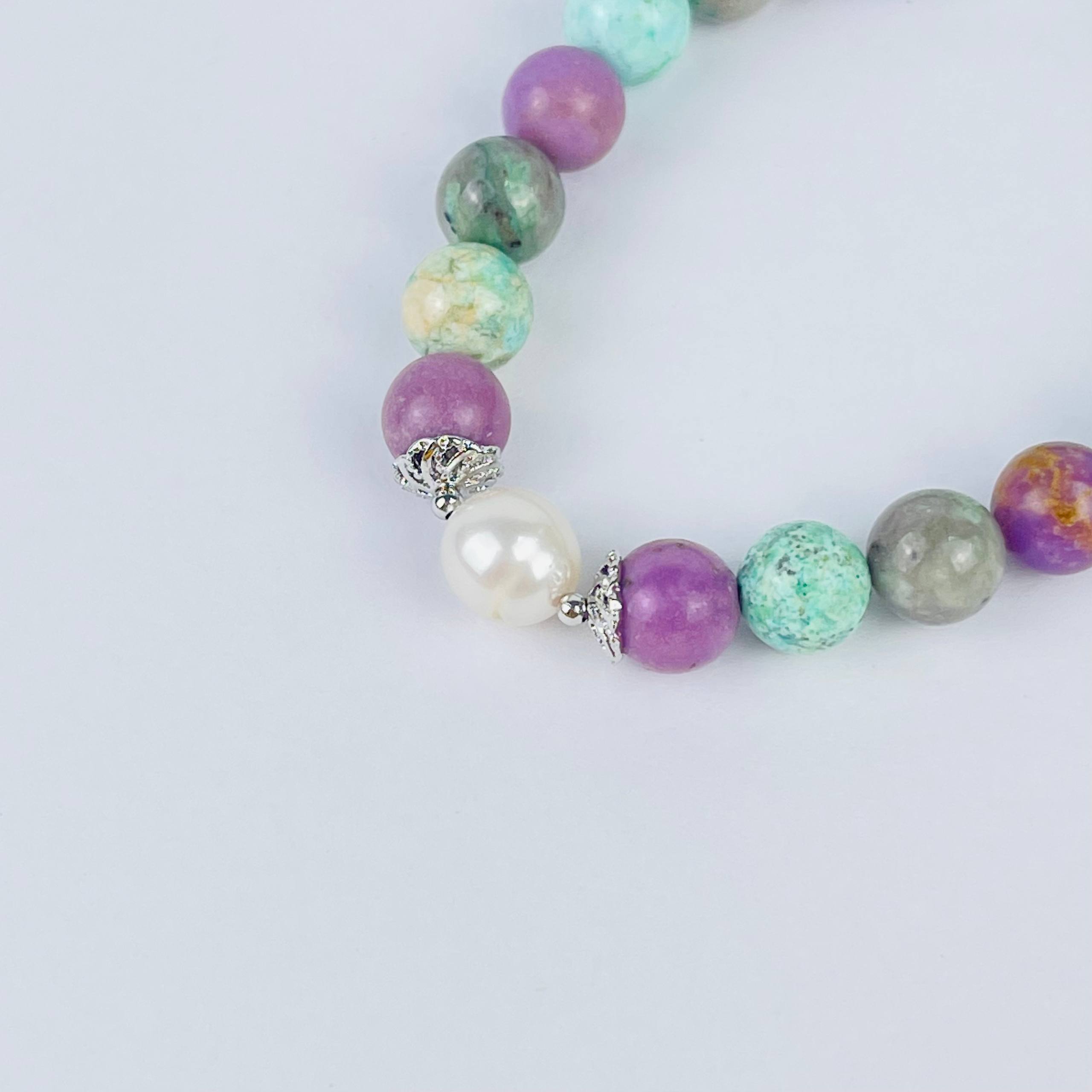 Радуга Самоцветов Браслет из Фосфосидерита, Варисцита и Жемчуга