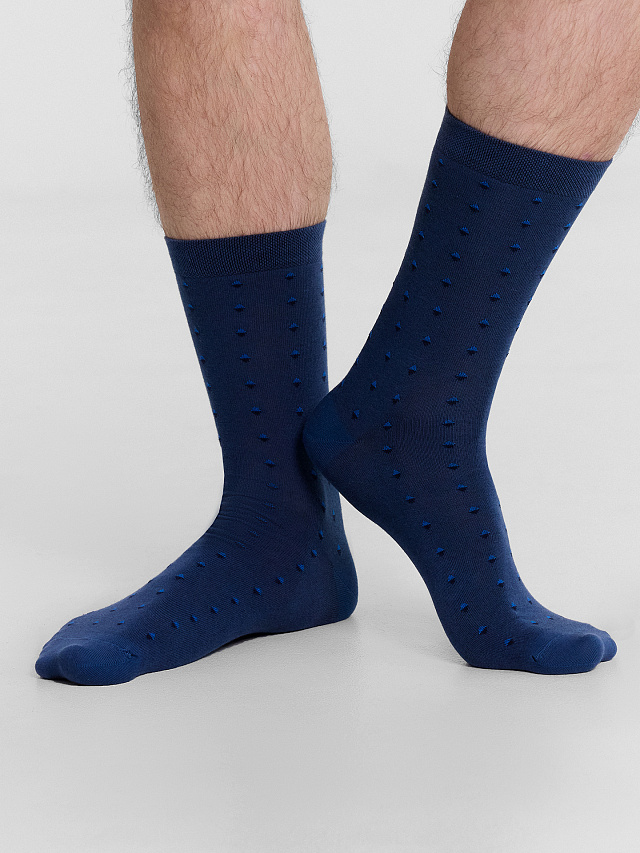Носки мужские длинные синие с узором в виде мелких ромбиков