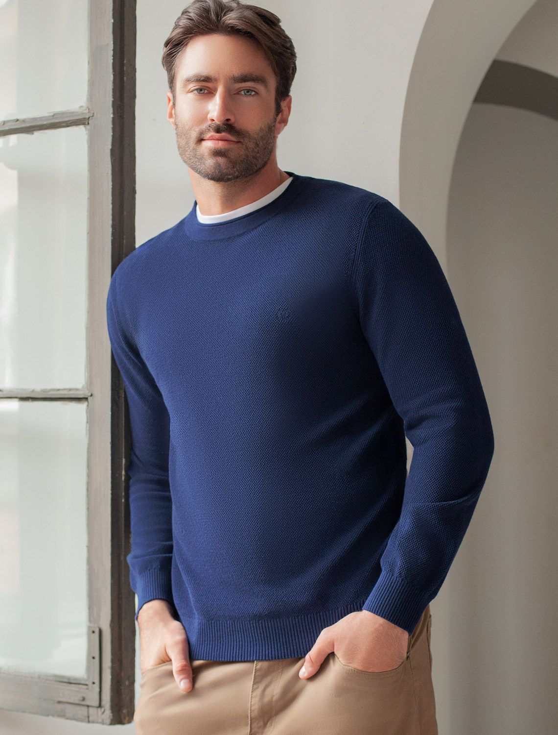 Джемпер фактурной вязки из хлопка с нейлоном