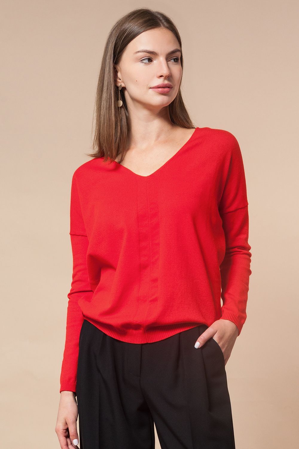 Ст.цена 1650р Джемпер тонкой вязки с декоративным орнаментом D39.462 красный