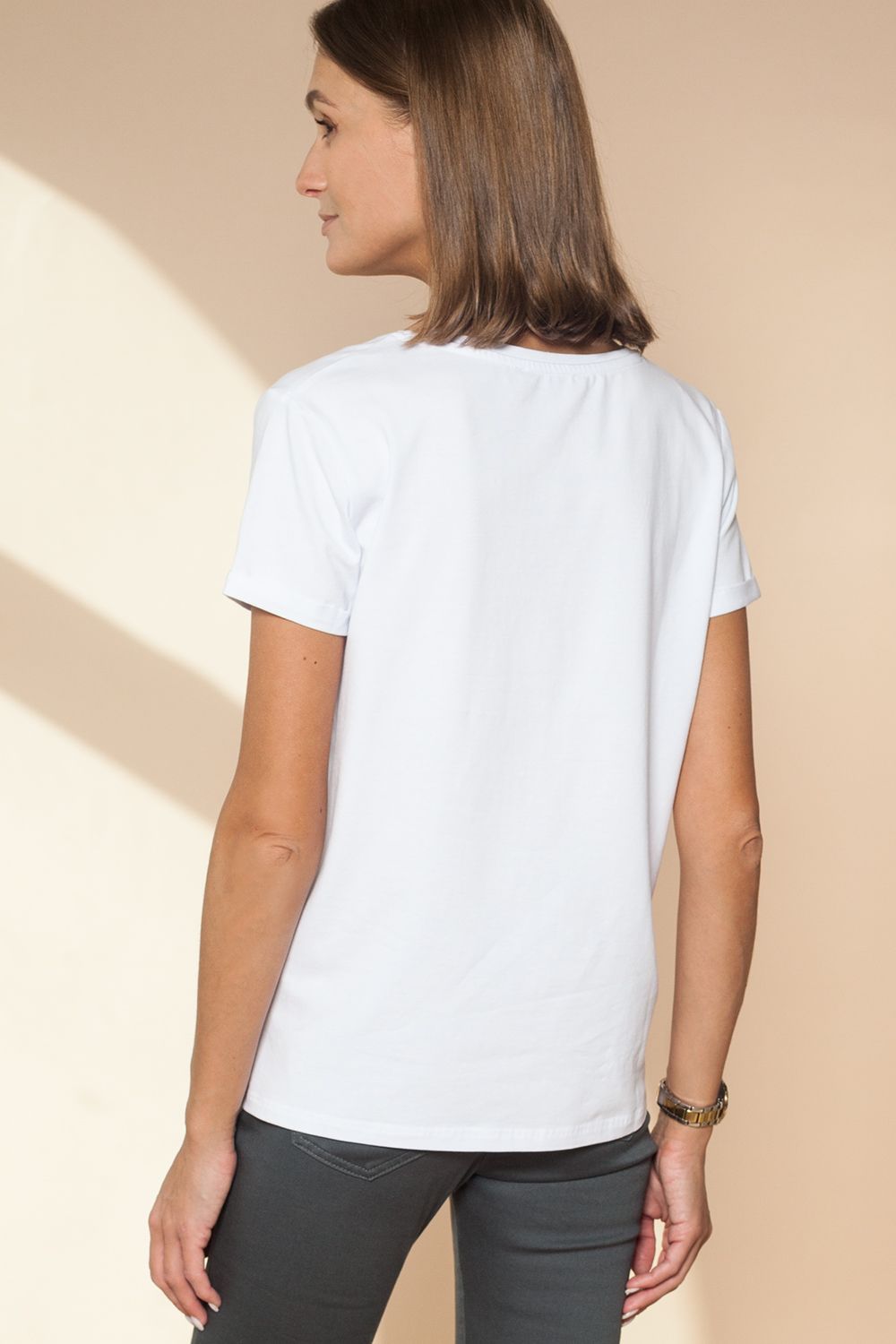 Ст.цена 1150р Футболка из премиального хлопка с высоким содержанием эластана с принтом D49.685 белый_лицо