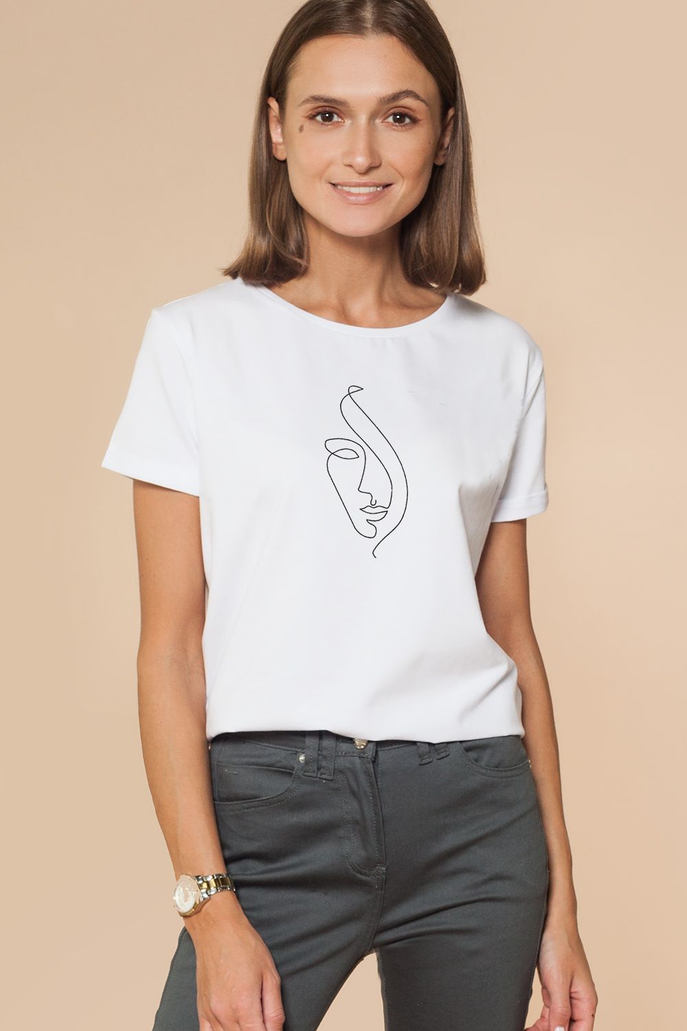 Ст.цена 1150р Футболка из премиального хлопка с высоким содержанием эластана с принтом D49.685 белый_лицо