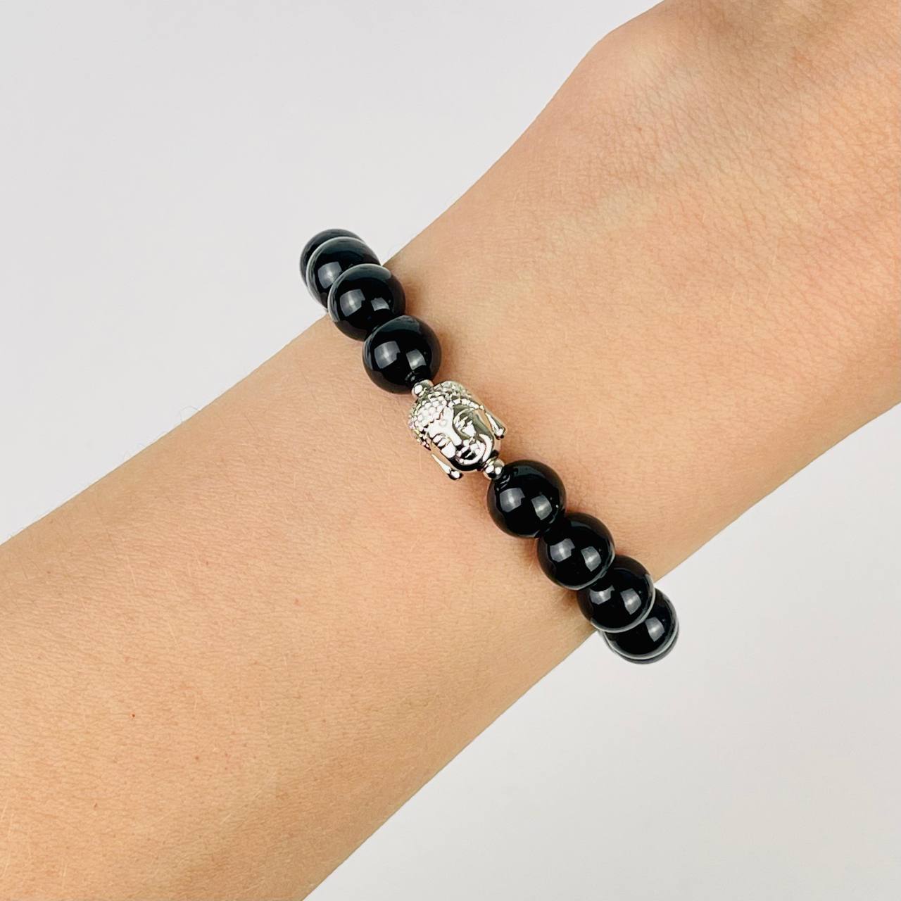 Радуга Самоцветов Браслет Будда из черного Турмалина (Шерл)