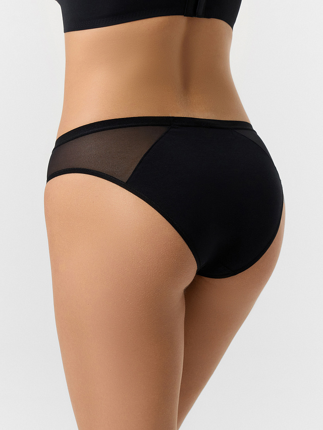 Трусы женские слипы черного цвета с деталями из сетки