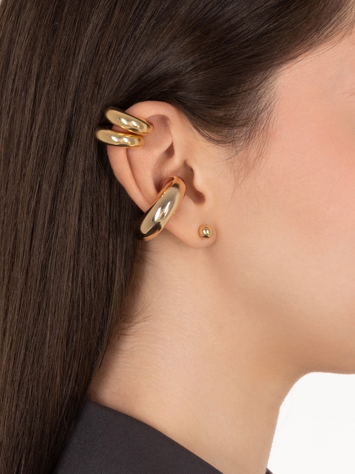 Серьги и кафф QF «Бублики трио», набор 4 шт. цвет золото