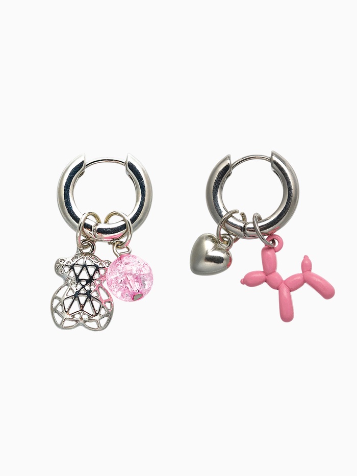 Серьги со съёмным элементом «Трансформер» мишка, цвет розовый в серебре