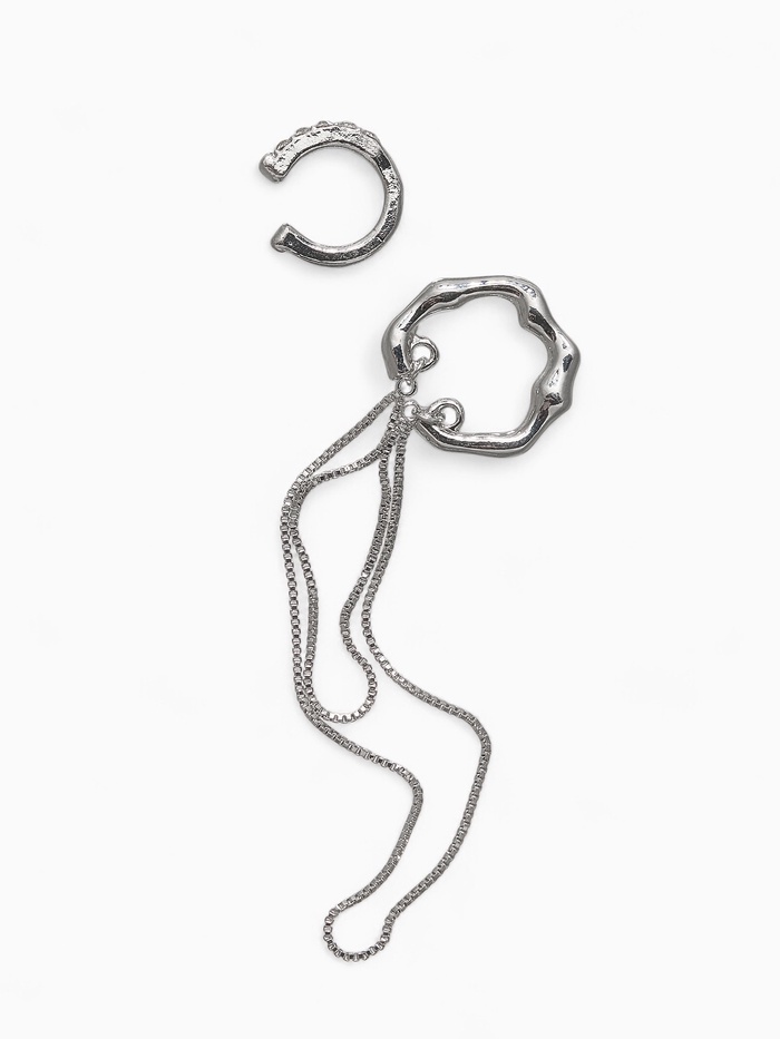 Серьги каффы «Водопад» набор 2 шт. стразы, цвет серебро