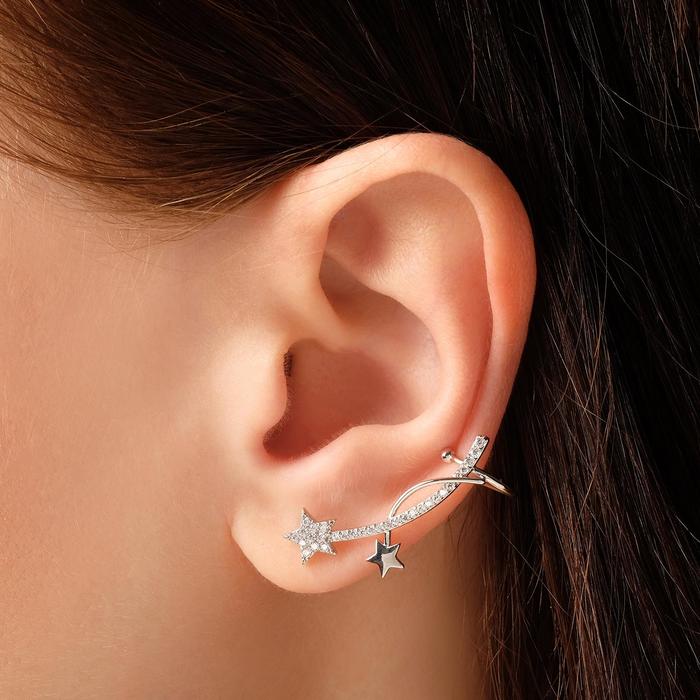 Серьга «Кафф» звёздное небо, цвет белый в серебре