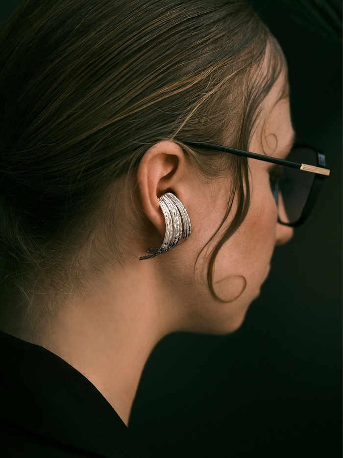 Серьги металл «Трио» объёмные, цвет серебро