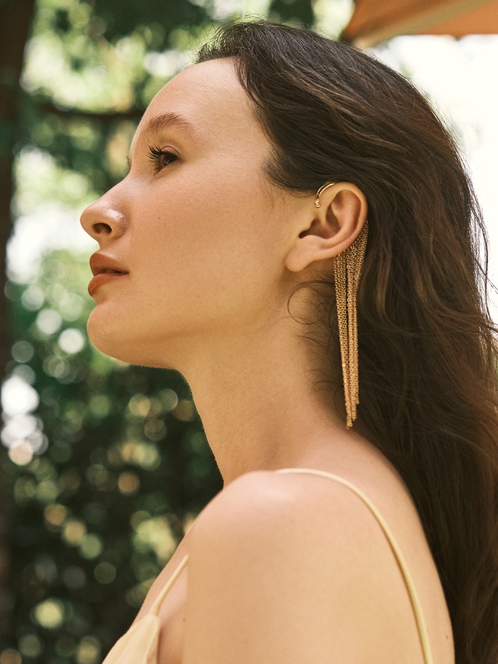 Серьга кафф «Водопад», висячая, цвет золото