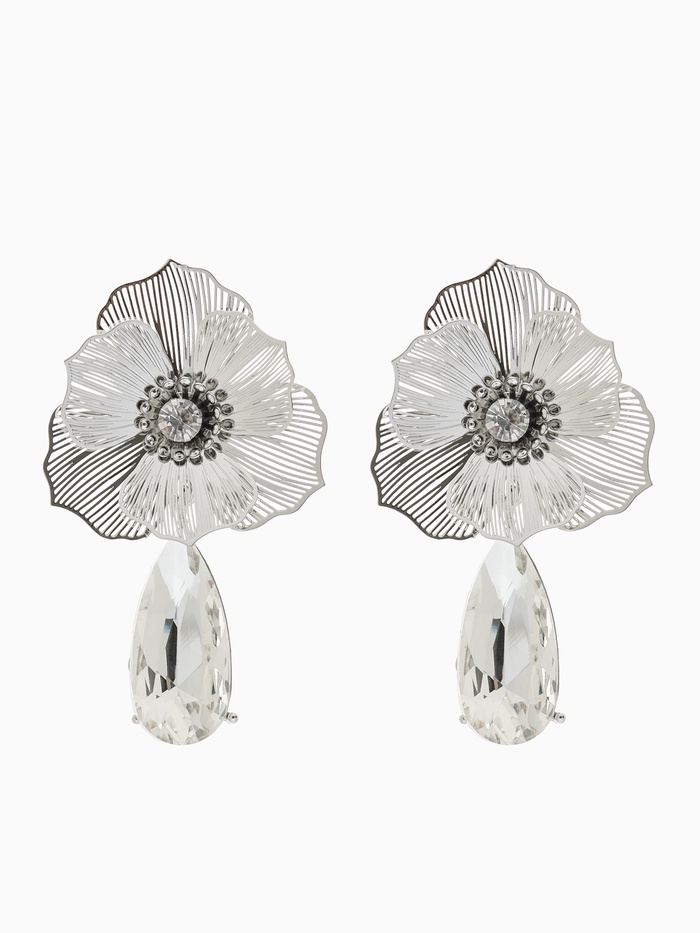 Серьги со стразами «Цветок» капелька, цвет серебро