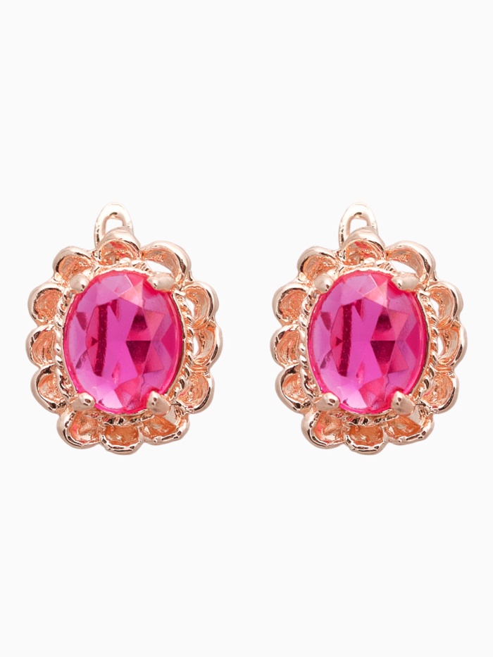 Серьги со стразами «Эдель» овал ажурный, светло-розовые в золоте