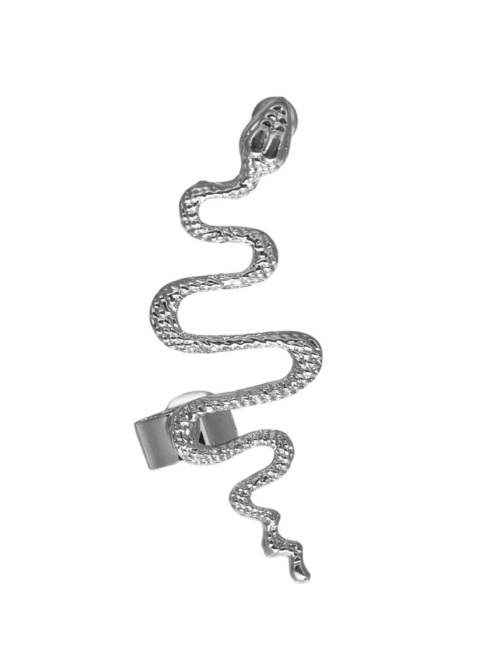 Серьга «Кафф» змея анаконда, цвет серебро