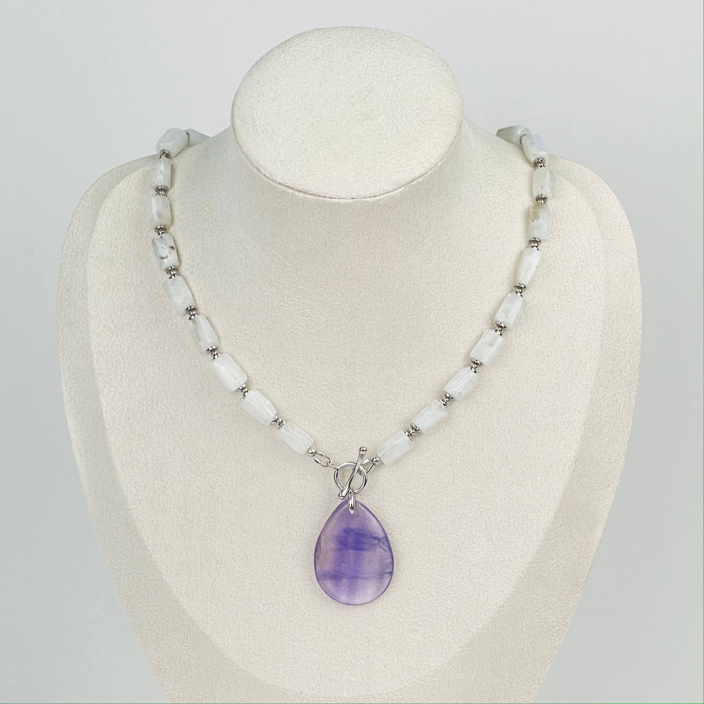 Радуга Самоцветов Колье из Лунного камня с Флюоритом