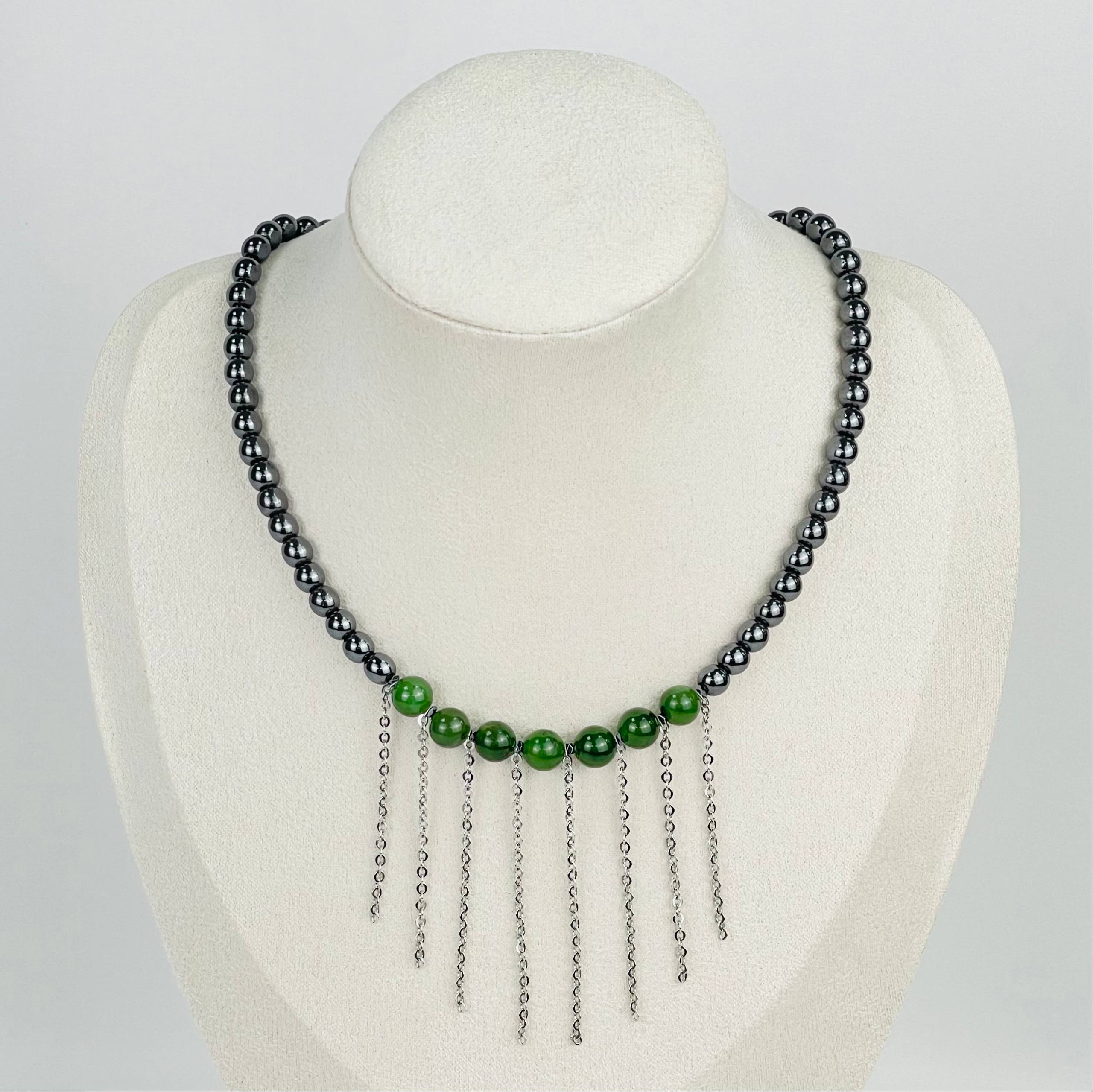 Радуга Самоцветов Колье из Гематита и Нефрита