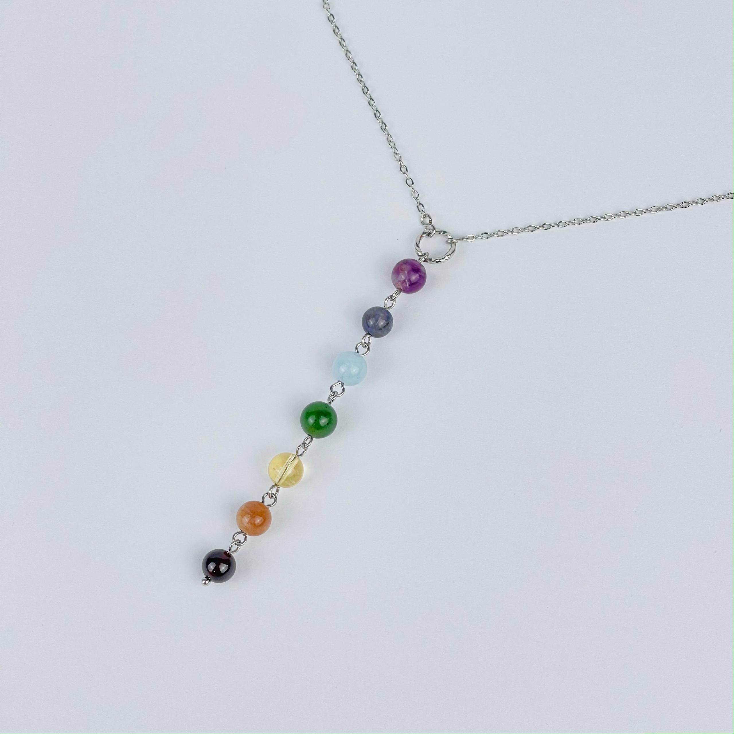 Радуга Самоцветов Колье на цепочке 7 чакр из Самоцветов