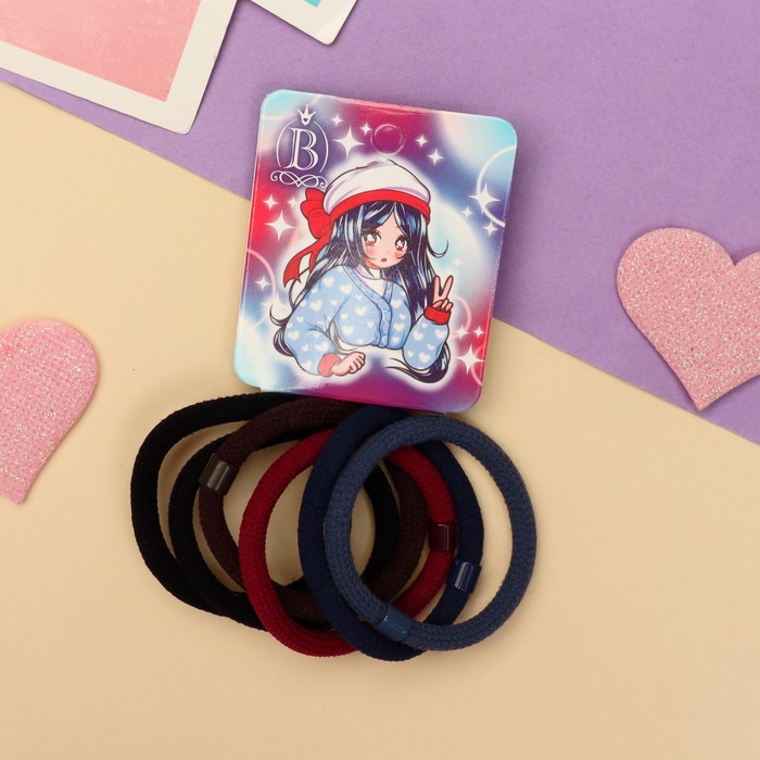 Резинки для волос «Комиксы», набор 6 шт., девчонка шляпка, 5.5 см