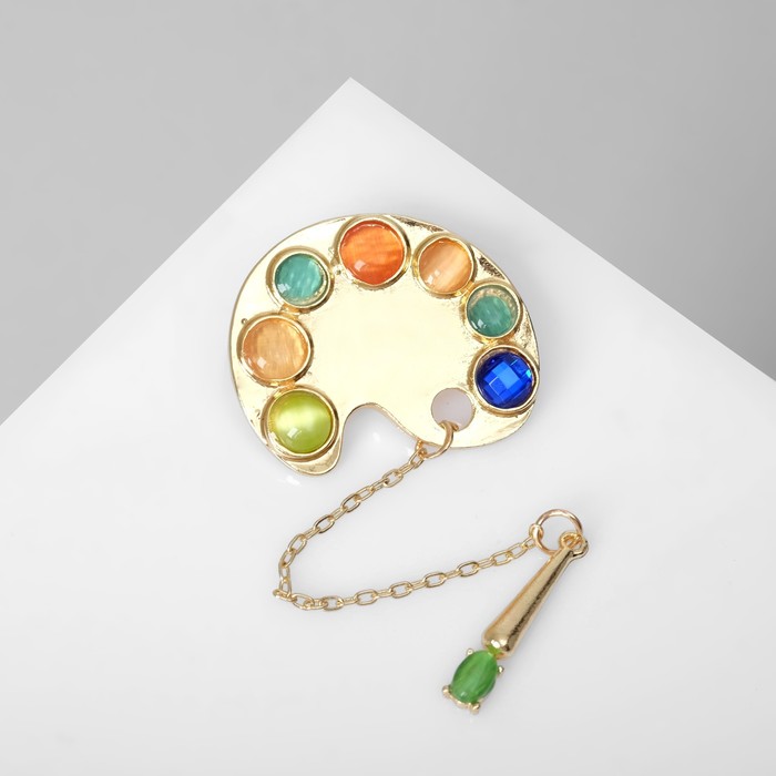 Брошь-кулон «Палитра с кистью», цветная в золоте