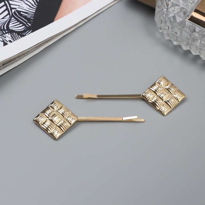 Невидимки для волос «Бенте», набор 2 шт., квадраты, 5 см, золото