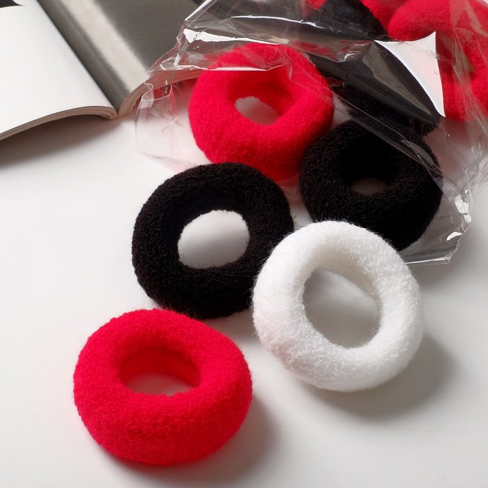 Резинки для волос «Махрушка», набор 12 шт., широкая классика, 7×2 см, белые, чёрные, красные