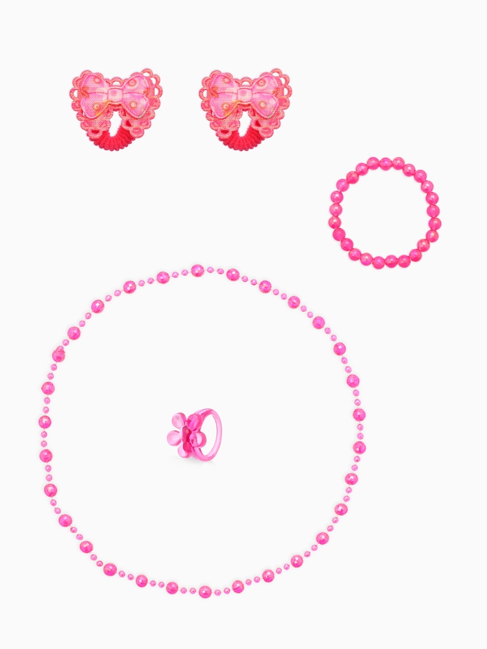 Набор детских украшений Выбражулька «Бантики», 5 предметов: 2 резинки, бусы, браслет, кольцо, МИКС