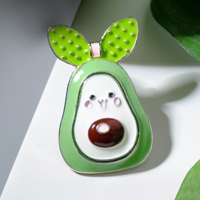 Брошь «Авокадо» с ушками, цветная в серебре