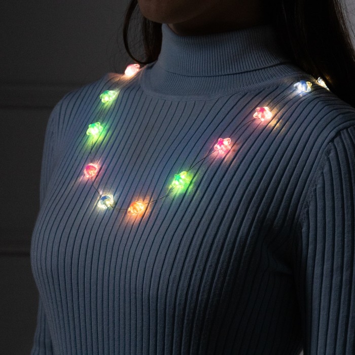 Светодиодные бусы «Звездочки», 80 см, LED(1608)-16-4.6V, AG13×3 (в компл.), 3 режима свечение тёплое белое