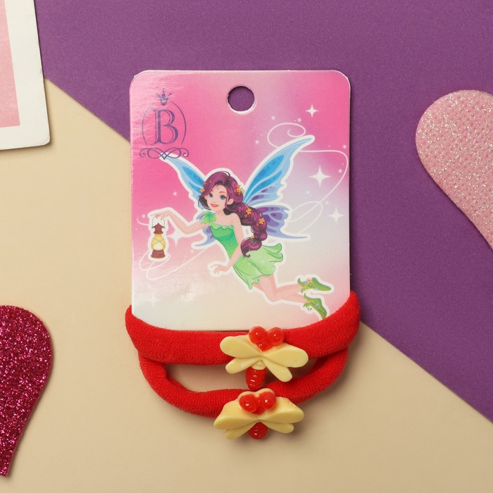 Резинки для волос «Фея», набор 2 шт., стрекоза, 4 см, красные