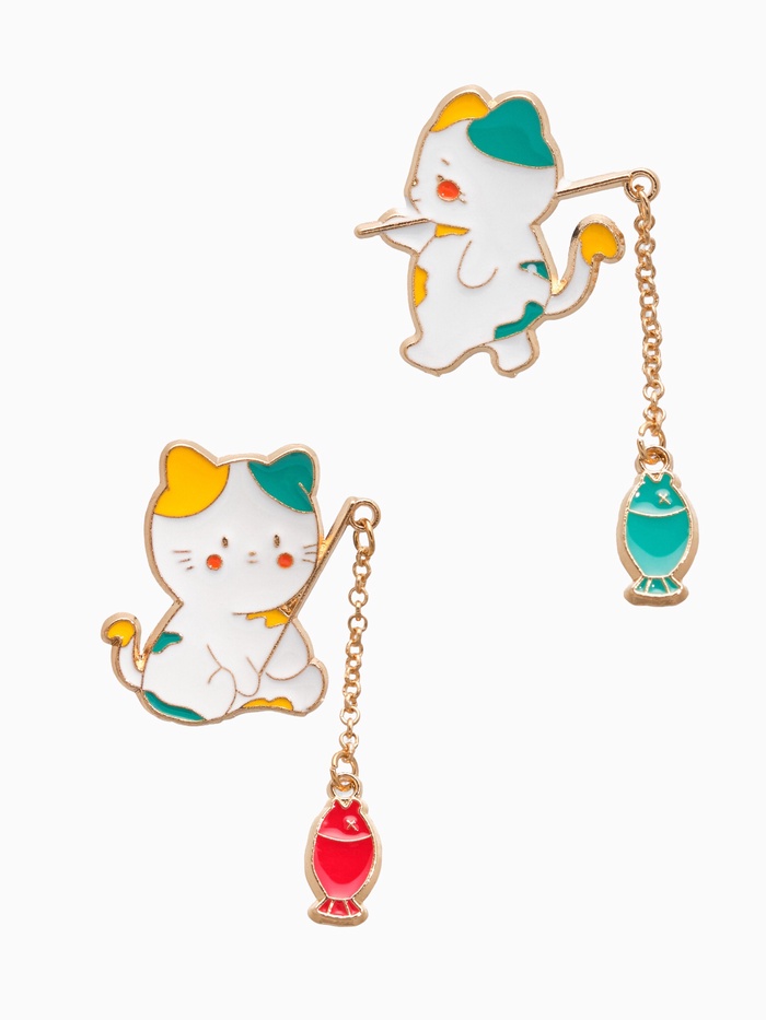 Набор значков (2 шт.) «Япония» котики, цветной в золоте