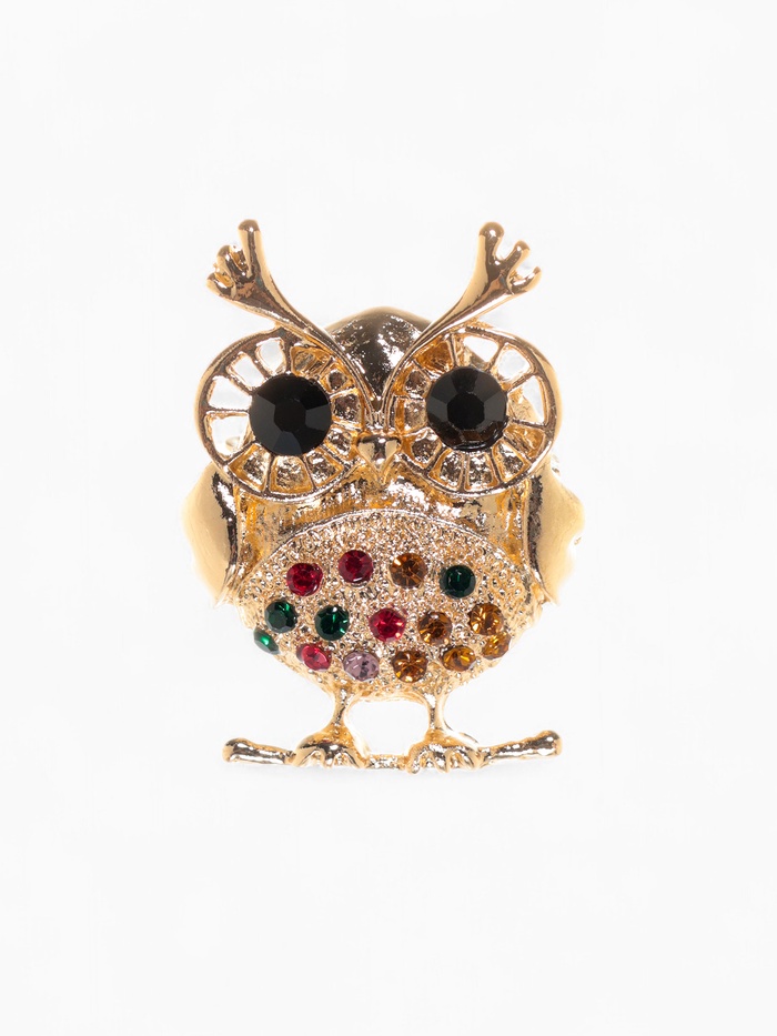 Брошь «Филин» круглый, цветная в золоте