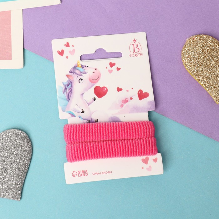 Резинки для волос «Единорожка», набор 2 шт., 5.5 см, розовые