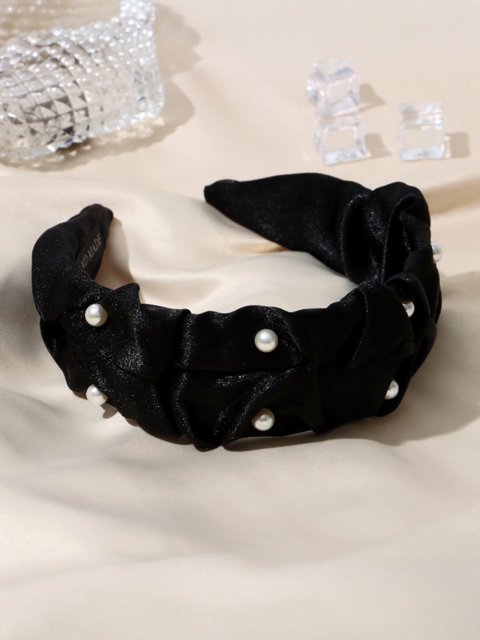 Ободок для волос «Юнона», бусинки, 5 см, чёрный