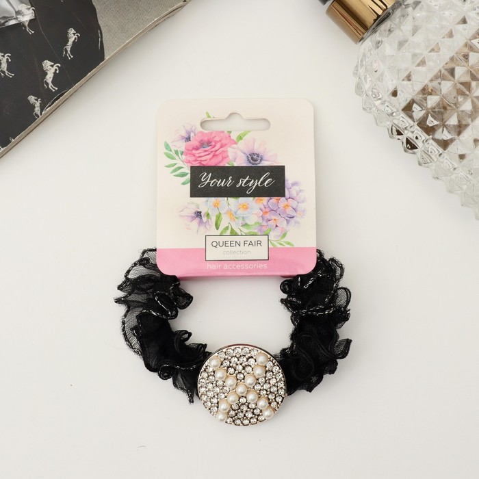 Резинка для волос «Мюриэль», круг бусины, 5 см, чёрный