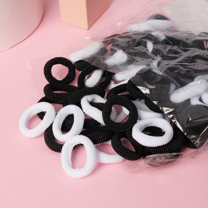Резинки для волос «Махрушка», набор 76 шт., 3.5 см, чёрные, белые