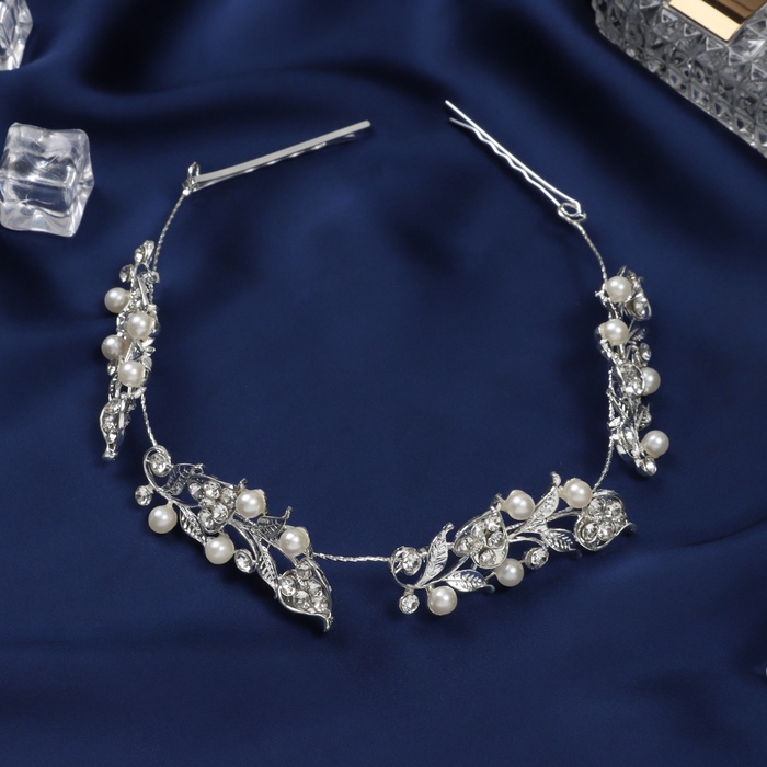 Аксессуар для волос «Джуди», лепестки завитки, 26 см, серебро